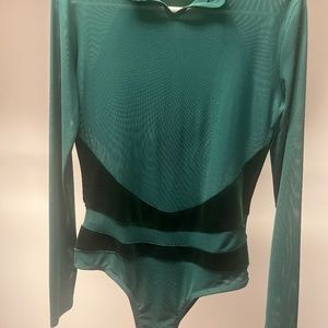 Green suede and mesh bodysuit